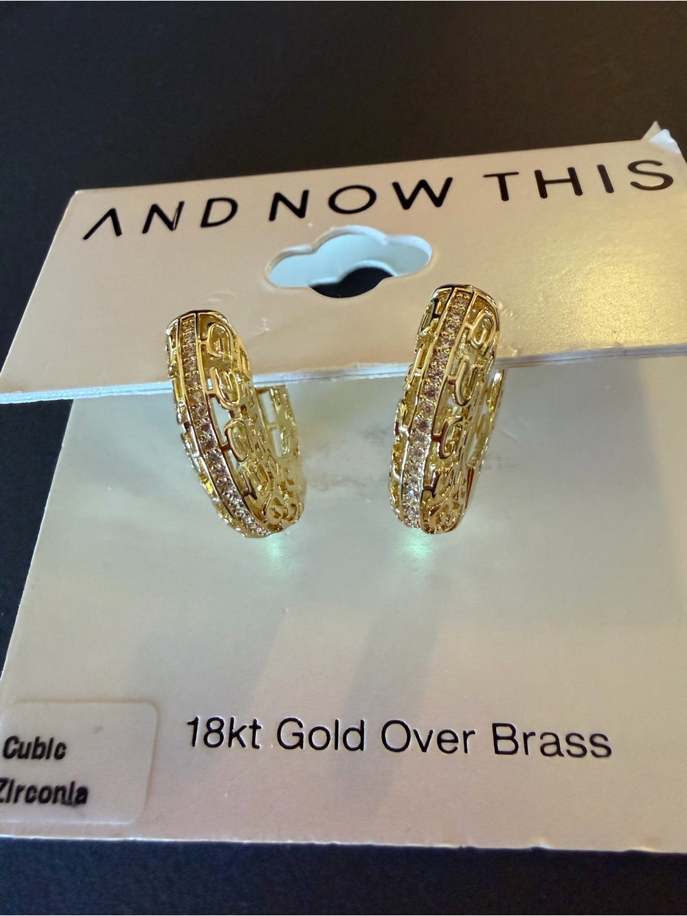 Gold Hoop Earrings with Clear Cubic Stones by And Now This